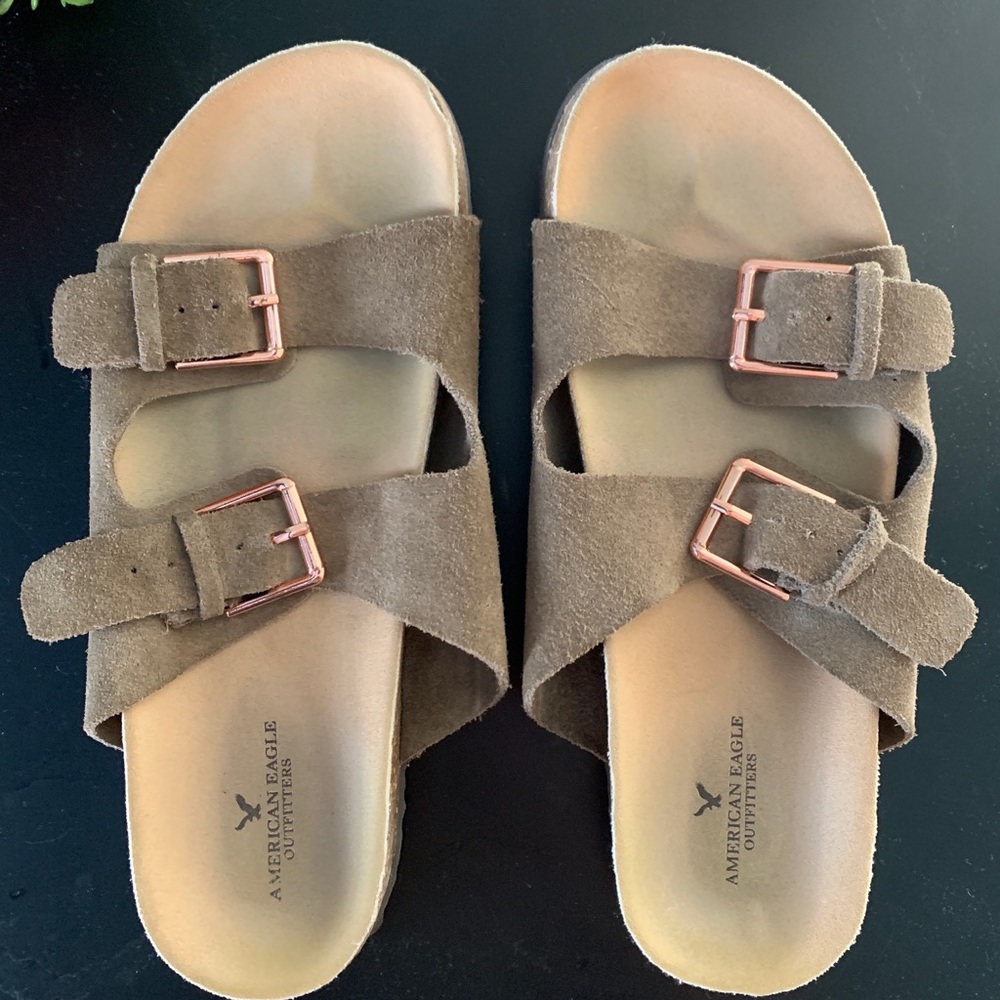 2 Strap Style Taupe Sandals Size 7